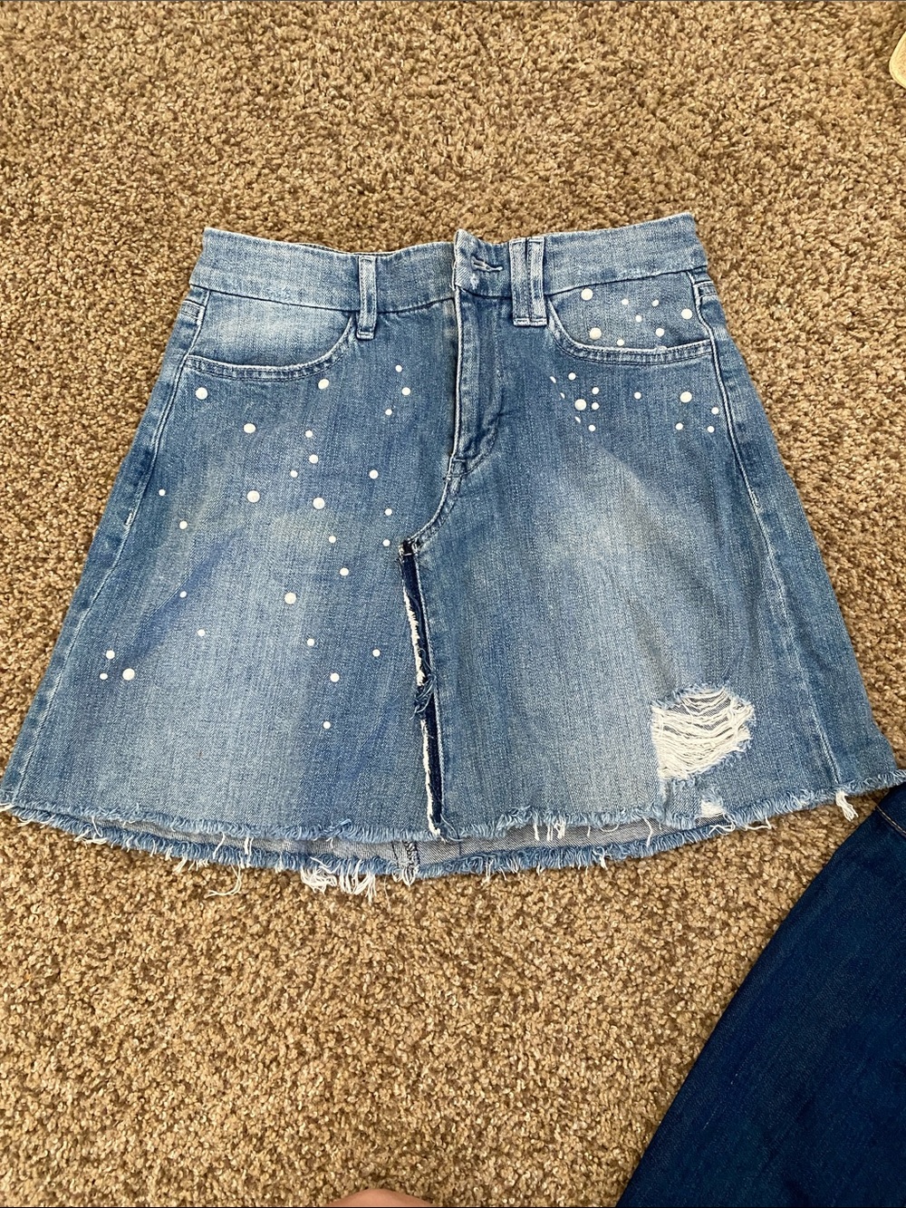 Guess Denim Mini Skirt with White Pearl Detail